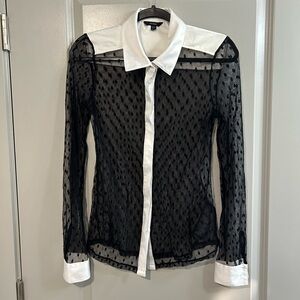 Guess Black Sheer Blouse with White Collar